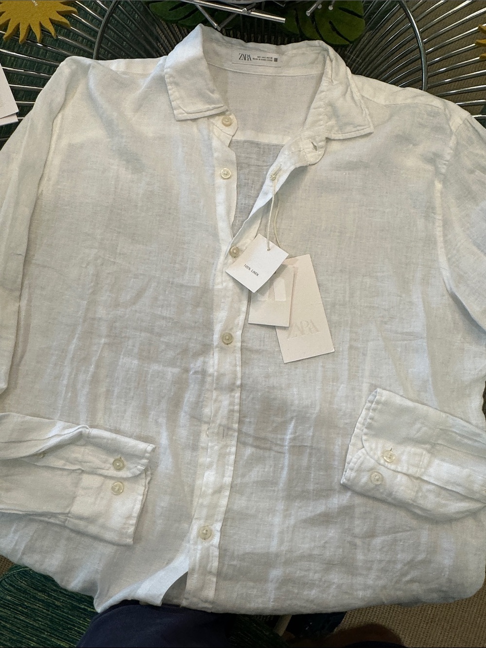 NWT ZARA Men’s White Lightweight Linen Shirt